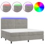 Cama box spring colchón y LED terciopelo gris claro 200x200 cm de , Camas y somieres - Ref: Foro24-3136203, Precio: 592,13 €,...
