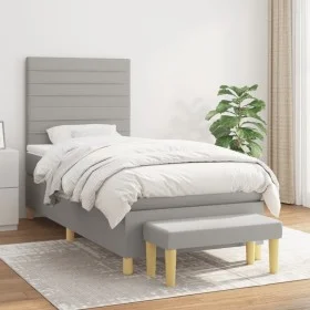 Cama box spring con colchón tela gris claro 90x200 cm de , Camas y somieres - Ref: Foro24-3137205, Precio: 349,42 €, Descuent...