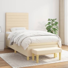 Cama box spring con colchón tela color crema 100x200 cm de , Camas y somieres - Ref: Foro24-3137218, Precio: 379,96 €, Descue...