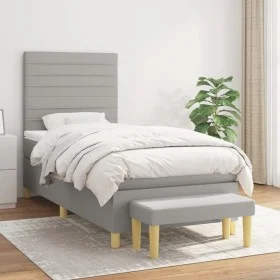 Box spring bed with light gray fabric mattress 90x190 cm by , Beds and slatted bases - Ref: Foro24-3137197, Price: 329,27 €, ...