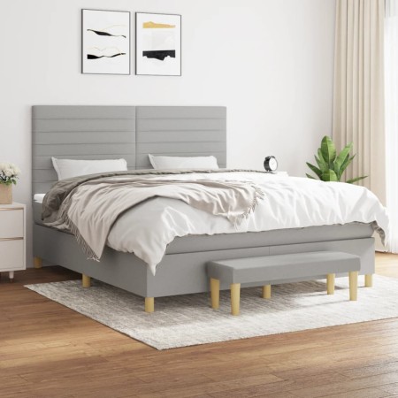 Cama box spring con colchón tela gris claro 180x200 cm de , Camas y somieres - Ref: Foro24-3137253, Precio: 665,95 €, Descuen...