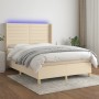 Cama box spring colchón y luces LED tela crema 140x190 cm de , Camas y somieres - Ref: Foro24-3138954, Precio: 513,78 €, Desc...