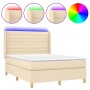 Cama box spring colchón y luces LED tela crema 140x190 cm de , Camas y somieres - Ref: Foro24-3138954, Precio: 513,78 €, Desc...