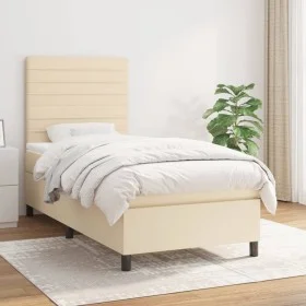 Cama box spring con colchón tela color crema 100x200 cm de , Camas y somieres - Ref: Foro24-3141838, Precio: 342,64 €, Descue...