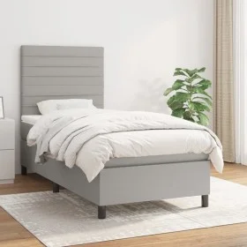 Box spring bed with light gray fabric mattress 100x200 cm by , Beds and slatted bases - Ref: Foro24-3141833, Price: 326,24 €,...