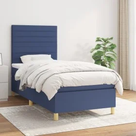 Box spring bed with blue fabric mattress 90x190 cm by , Beds and slatted bases - Ref: Foro24-3142383, Price: 312,03 €, Discou...