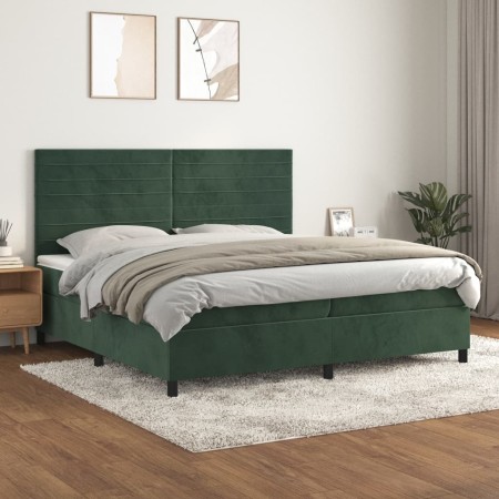 Cama box spring con colchón terciopelo verde oscuro 200x200 cm de , Camas y somieres - Ref: Foro24-3143106, Precio: 699,33 €,...