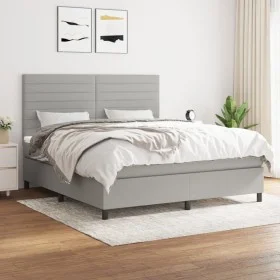 Box spring bed with light gray fabric mattress 180x200 cm by , Beds and slatted bases - Ref: Foro24-3141873, Price: 591,10 €,...