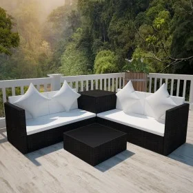 4-teiliges Gartenmöbel-Set und Kissen aus synthetischem Rattan schwarz von vidaXL, Gartensets - Ref: Foro24-42893, Preis: 465...