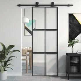 Tempered glass and black aluminum sliding door 76x205 cm by , Doors for the home - Ref: Foro24-155210, Price: 146,20 €, Disco...