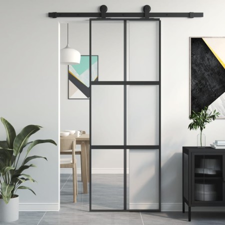 Puerta corredera vidrio templado y aluminio negra 76x205 cm de , Puertas para el hogar - Ref: Foro24-155210, Precio: 148,08 €...