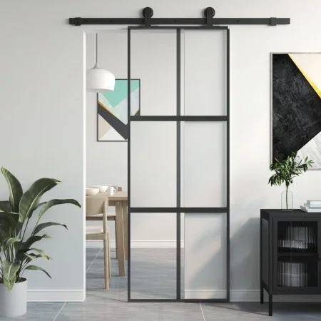 Puerta corredera vidrio templado y aluminio negra 76x205 cm de , Puertas para el hogar - Ref: Foro24-155210, Precio: 146,20 €...