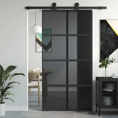 Puerta corredera vidrio templado y aluminio negra 102,5x205 cm de , Puertas para el hogar - Ref: Foro24-155227, Precio: 220,9...