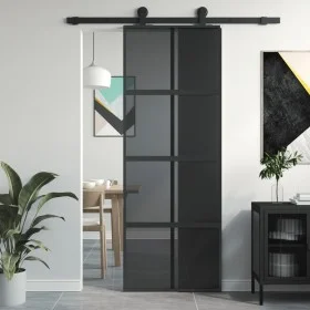 Puerta corredera vidrio templado y aluminio negra 76x205 cm de , Puertas para el hogar - Ref: Foro24-155225, Precio: 210,64 €...