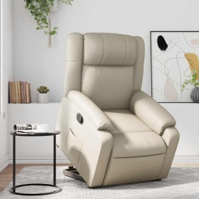 Sillón reclinable elevable cuero artificial color crema en Sillones | Comprar online en Foru.es