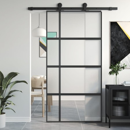 Puerta corredera vidrio templado y aluminio negra 102,5x205 cm de , Puertas para el hogar - Ref: Foro24-155230, Precio: 252,0...