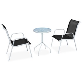 Mesa y sillas bistró de jardín 3 piezas acero negro de vidaXL, Conjuntos de jardín - Ref: Foro24-43314, Precio: 90,42 €, Desc...