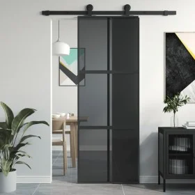 Puerta corredera vidrio templado y aluminio negra 76x205 cm de , Puertas para el hogar - Ref: Foro24-155213, Precio: 170,89 €...