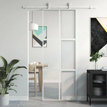 Weiße Schiebetür aus gehärtetem Glas und Aluminium, 76 x 205 cm von , Türen für zu Hause - Ref: Foro24-155216, Preis: 161,41 ...