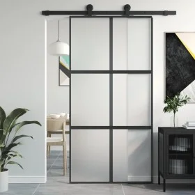 Tempered glass and black aluminum sliding door 102.5x205 cm by , Doors for the home - Ref: Foro24-155209, Price: 216,92 €, Di...