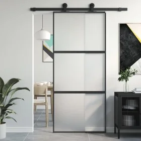 Tempered glass and black aluminum sliding door 90x205 cm by , Doors for the home - Ref: Foro24-155199, Price: 228,53 €, Disco...