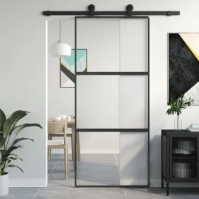 Schwarze Schiebetür aus gehärtetem Glas und Aluminium, 90 x 205 cm von , Türen für zu Hause - Ref: Foro24-155202, Preis: 177,...