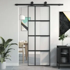 Schiebetür aus gehärtetem Glas und schwarzem Aluminium, 76 x 205 cm von , Türen für zu Hause - Ref: Foro24-155228, Preis: 164...