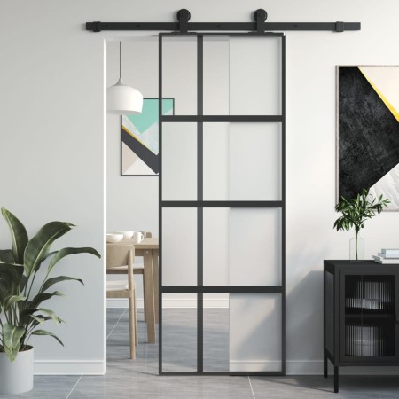 Puerta corredera vidrio templado y aluminio negra 76x205 cm de , Puertas para el hogar - Ref: Foro24-155228, Precio: 161,96 €...