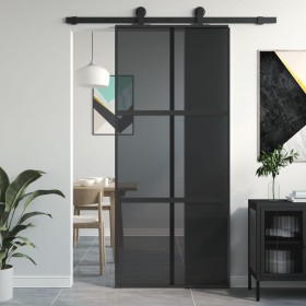 Puerta corredera vidrio templado y aluminio negra 90x205 cm de , Puertas para el hogar - Ref: Foro24-155214, Precio: 222,91 €...