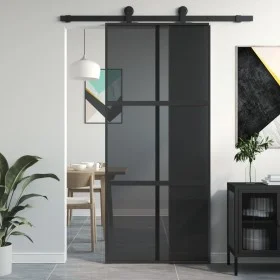 Tempered glass and black aluminum sliding door 90x205 cm by , Doors for the home - Ref: Foro24-155214, Price: 240,27 €, Disco...