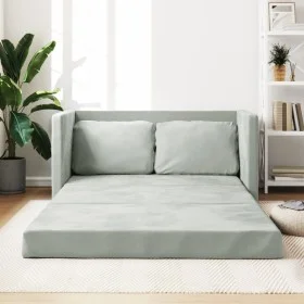 Bodenschlafsofa 2 in 1 hellgrauer Samt 122x204x55 cm von , Sofas - Ref: Foro24-353957, Preis: 215,28 €, Rabatt: %