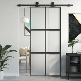 Sliding door made of black tempered glass and aluminum, 90x205 cm. by , Doors for the home - Ref: Foro24-155208, Price: 199,9...