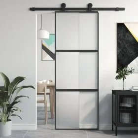 Tempered glass and black aluminum sliding door 76x205 cm by , Doors for the home - Ref: Foro24-155198, Price: 171,44 €, Disco...