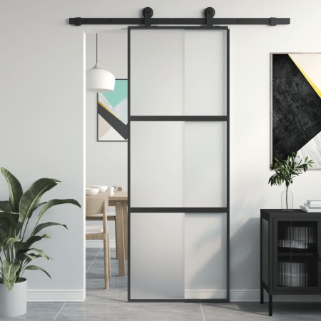Puerta corredera vidrio templado y aluminio negra 76x205 cm de , Puertas para el hogar - Ref: Foro24-155198, Precio: 176,99 €...