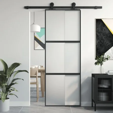 Schiebetür aus gehärtetem Glas und schwarzem Aluminium, 76 x 205 cm von , Türen für zu Hause - Ref: Foro24-155198, Preis: 171...