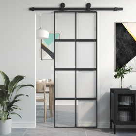 Puerta corredera vidrio templado y aluminio negra 76x205 cm de , Puertas para el hogar - Ref: Foro24-155222, Precio: 188,12 €...