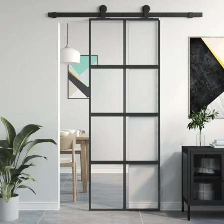 Schiebetür aus gehärtetem Glas und schwarzem Aluminium 76x205 cm von , Türen für zu Hause - Ref: Foro24-155222, Preis: 170,78...