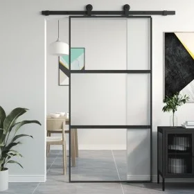 Sliding door made of tempered glass and black aluminum 102.5x205 cm by , Doors for the home - Ref: Foro24-155203, Price: 202,...
