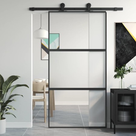 Puerta corredera vidrio templado y aluminio negra 102,5x205 cm de , Puertas para el hogar - Ref: Foro24-155203, Precio: 206,6...