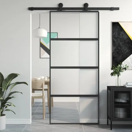 Schiebetür aus gehärtetem Glas und schwarzem Aluminium 90x205 cm von , Türen für zu Hause - Ref: Foro24-155220, Preis: 197,71...