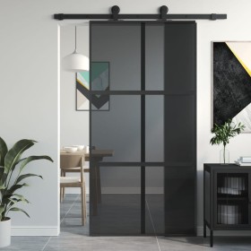Puerta corredera vidrio templado y aluminio negra 102,5x205 cm de , Puertas para el hogar - Ref: Foro24-155215, Precio: 262,9...