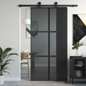 Puerta corredera vidrio templado y aluminio negra 102,5x205 cm de , Puertas para el hogar - Ref: Foro24-155215, Precio: 256,5...