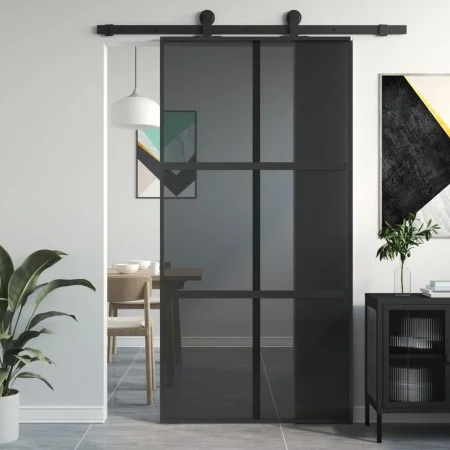 Sliding door made of tempered glass and black aluminum 102.5x205 cm by , Doors for the home - Ref: Foro24-155215, Price: 256,...