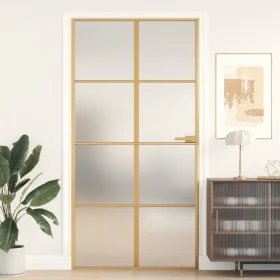 Interior door, golden, tempered glass, aluminum, 102.5x201.5 cm by , Doors for the home - Ref: Foro24-155147, Price: 181,98 €...