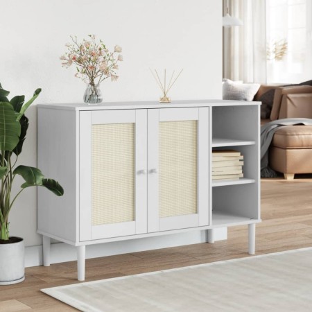 Aparador SENJA aspecto de ratán madera pino blanco 112x40x80 cm de , Aparadores - Ref: Foro24-358029, Precio: 124,46 €, Descu...