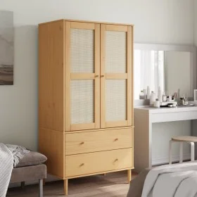 Armario SENJA aspecto de ratán madera pino marrón 90x55x175 cm de , Armarios roperos - Ref: Foro24-358034, Precio: 344,80 €, ...