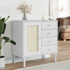 Aparador SENJA aspecto de ratán madera pino blanco 80x40x80 cm de , Aparadores - Ref: Foro24-358038, Precio: 102,93 €, Descue...