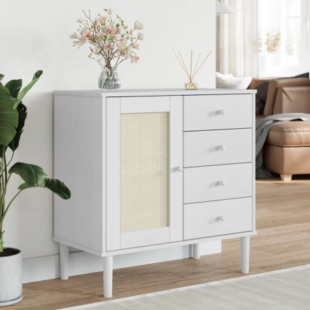 Aparador SENJA aspecto de ratán madera pino blanco 80x40x80 cm de , Aparadores - Ref: Foro24-358038, Precio: 104,08 €, Descue...