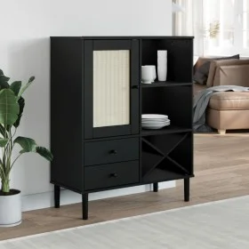 Aparador alto SENJA aspecto de ratán madera negro 90x40x112 cm de , Aparadores - Ref: Foro24-358054, Precio: 125,15 €, Descue...