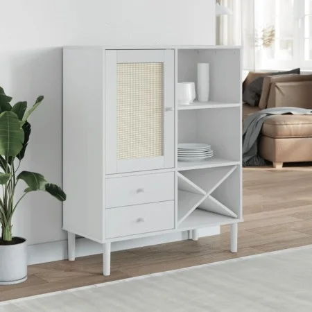 Aparador alto SENJA aspecto de ratán madera blanco 90x40x112 cm de , Aparadores - Ref: Foro24-358053, Precio: 125,07 €, Descu...